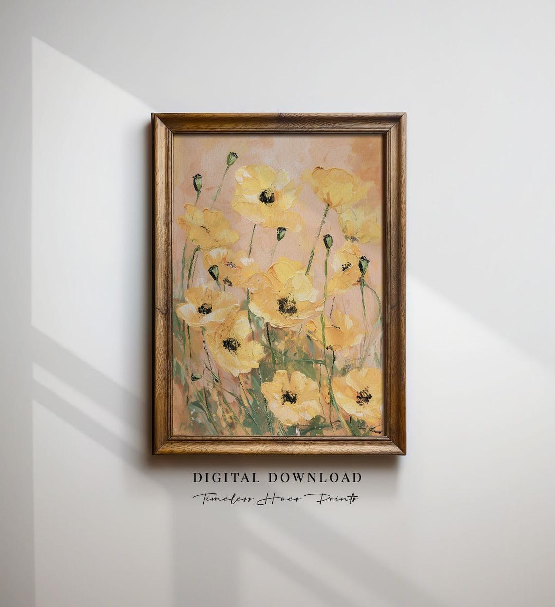 Yellow Poppy Flowers Impasto Textured Oil Painting Floral Wall Art