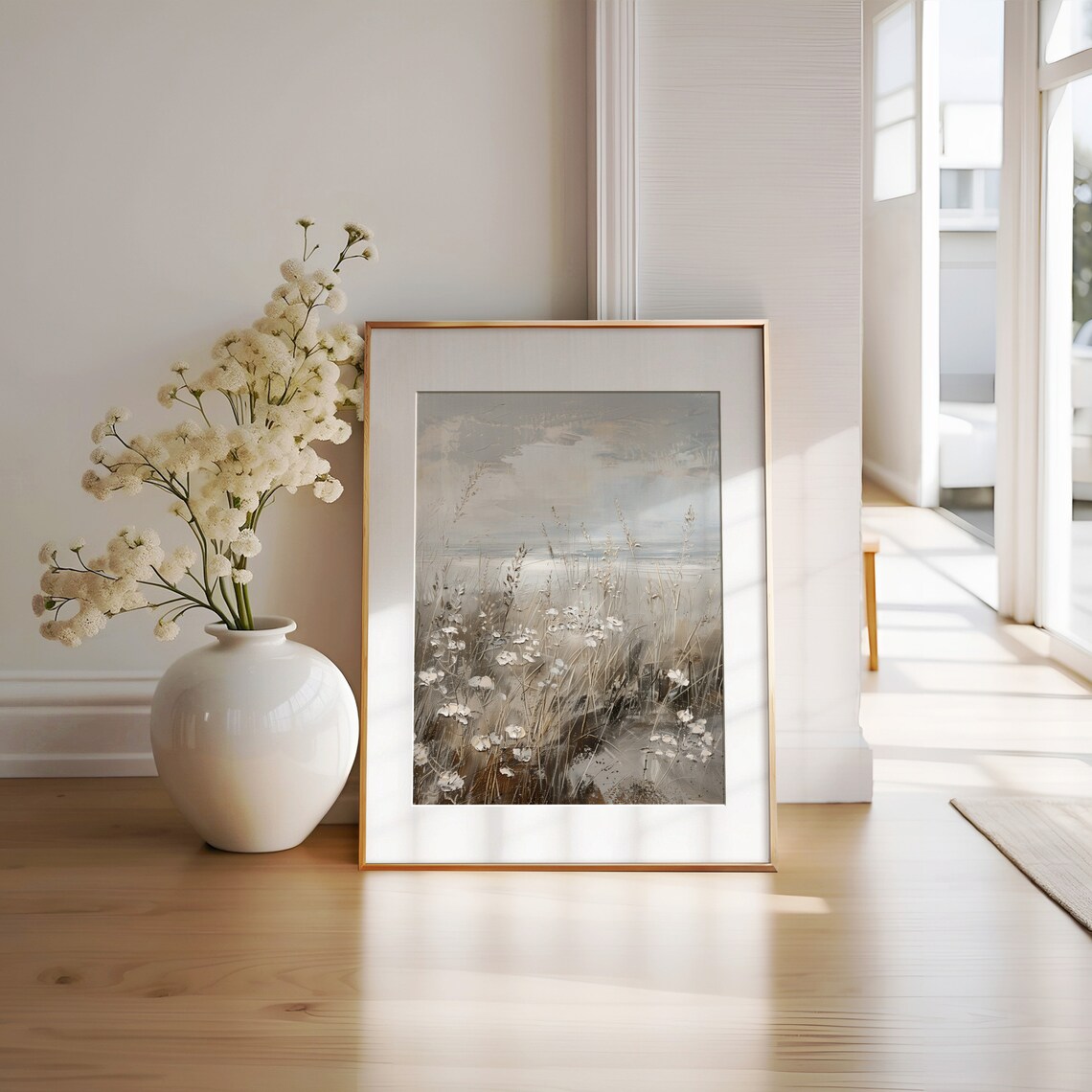 Soft Neutral Wildflower Field Hazy Meadows Beige Watercolor Landscape Poster - Image 2