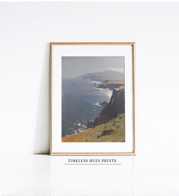 Coastal Cliff Landscape Moody Ocean Coastline Art Dramatic Seascape Print Rugged Coast Wall Misty Decor