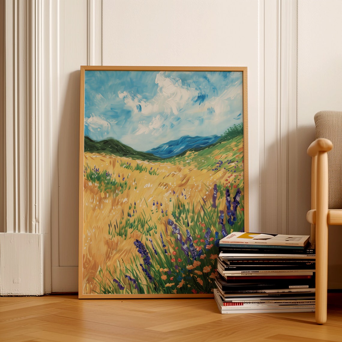 Meadow Painting Vintage Impressionism Art Flower Field Art Landscape Painting Country Field Oil Painting - Image 2