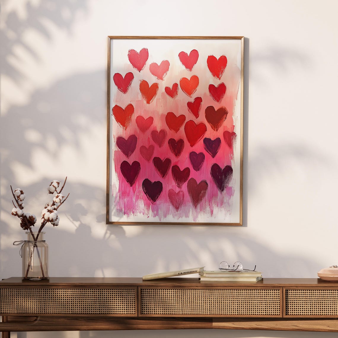 Red and Pink Painted Hearts Pattern Romantic Love Valentine Art Poster - Image 2