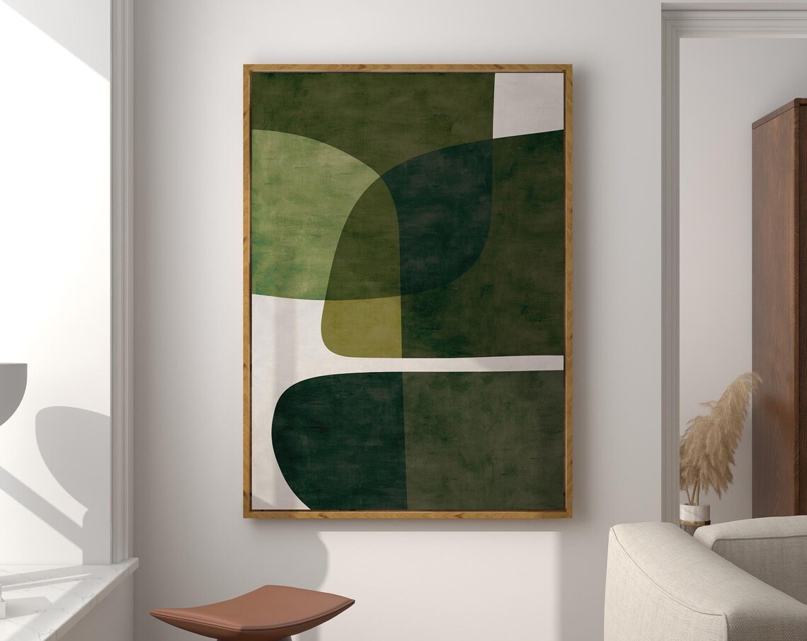 Modern Green Beige Minimalist Art Poster