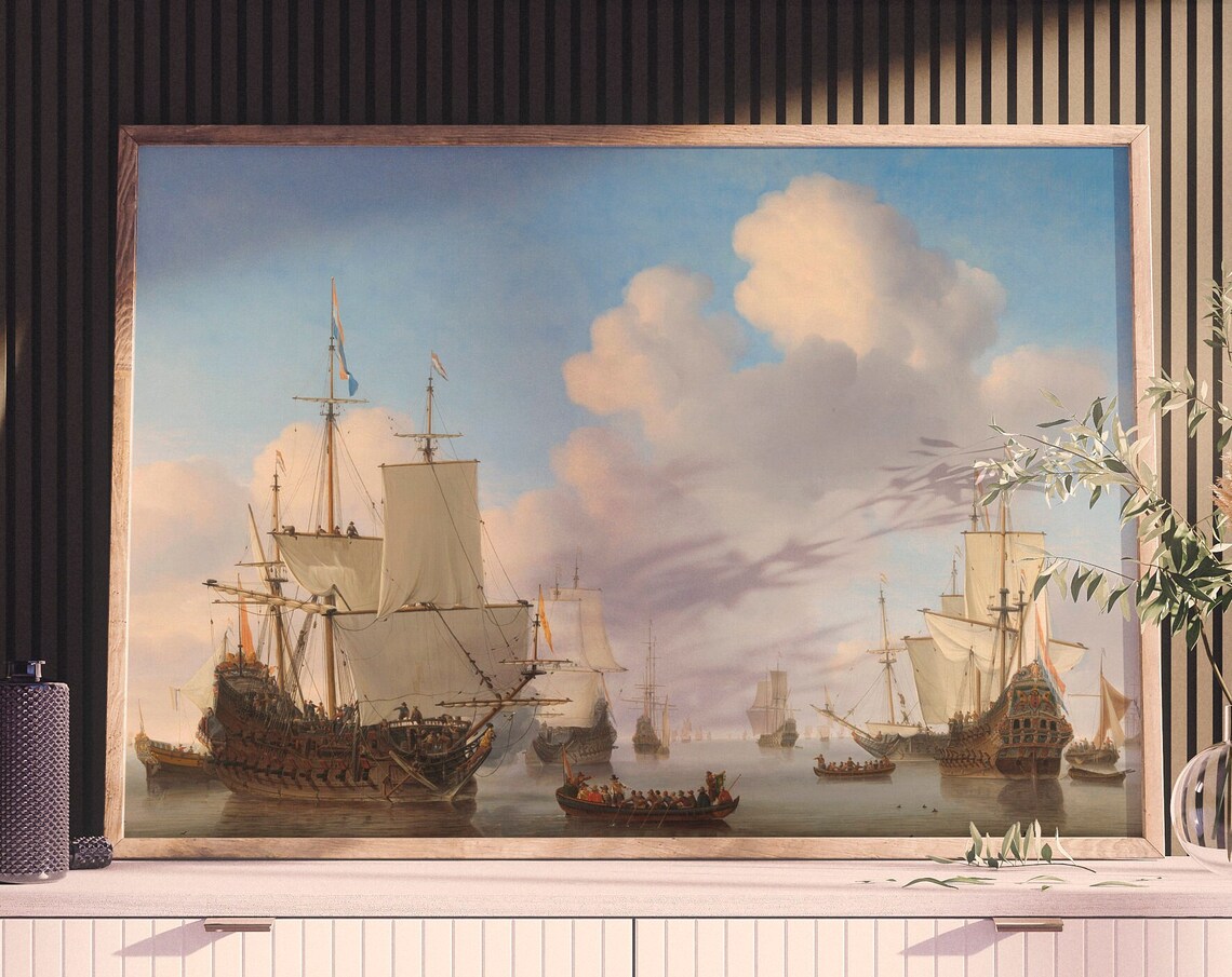 Dutch Golden Age Tall Ships Seascape Antique Oil Painting Poster