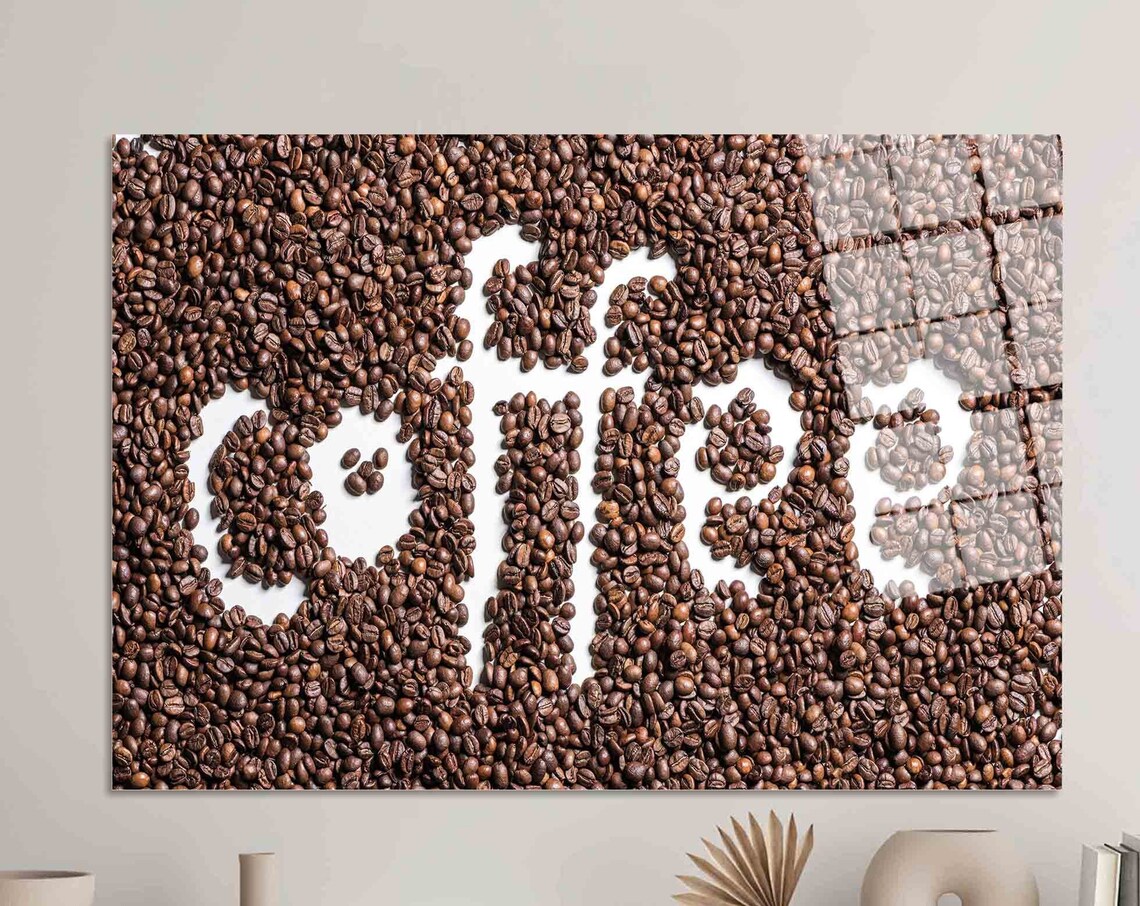 Coffee Beans Wall Art Coffee Text Art Coffee Wall Art Brown Wall Decor Art Tempered Glass Coffee Wallpaper Poster Glass Art
