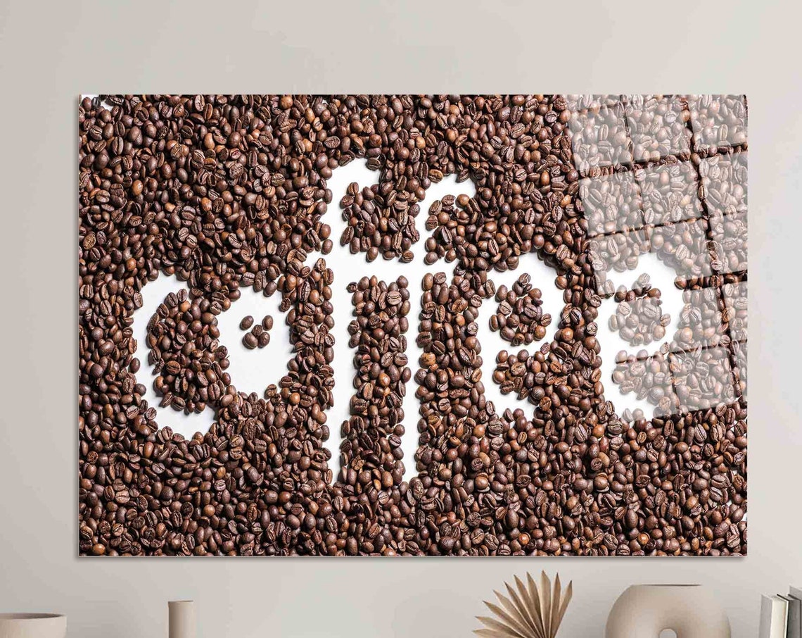Coffee Text Made of Roasted Coffee Beans Kitchen Decor Wall Poster