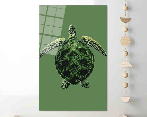 Green Sea Turtle Swimming on Solid Green Minimalist Animal Poster