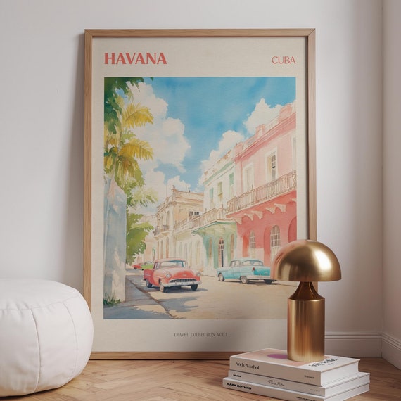 Havana Print Cuban Watercolour Art Travel Wall Vintage Decor Gift Bedroom