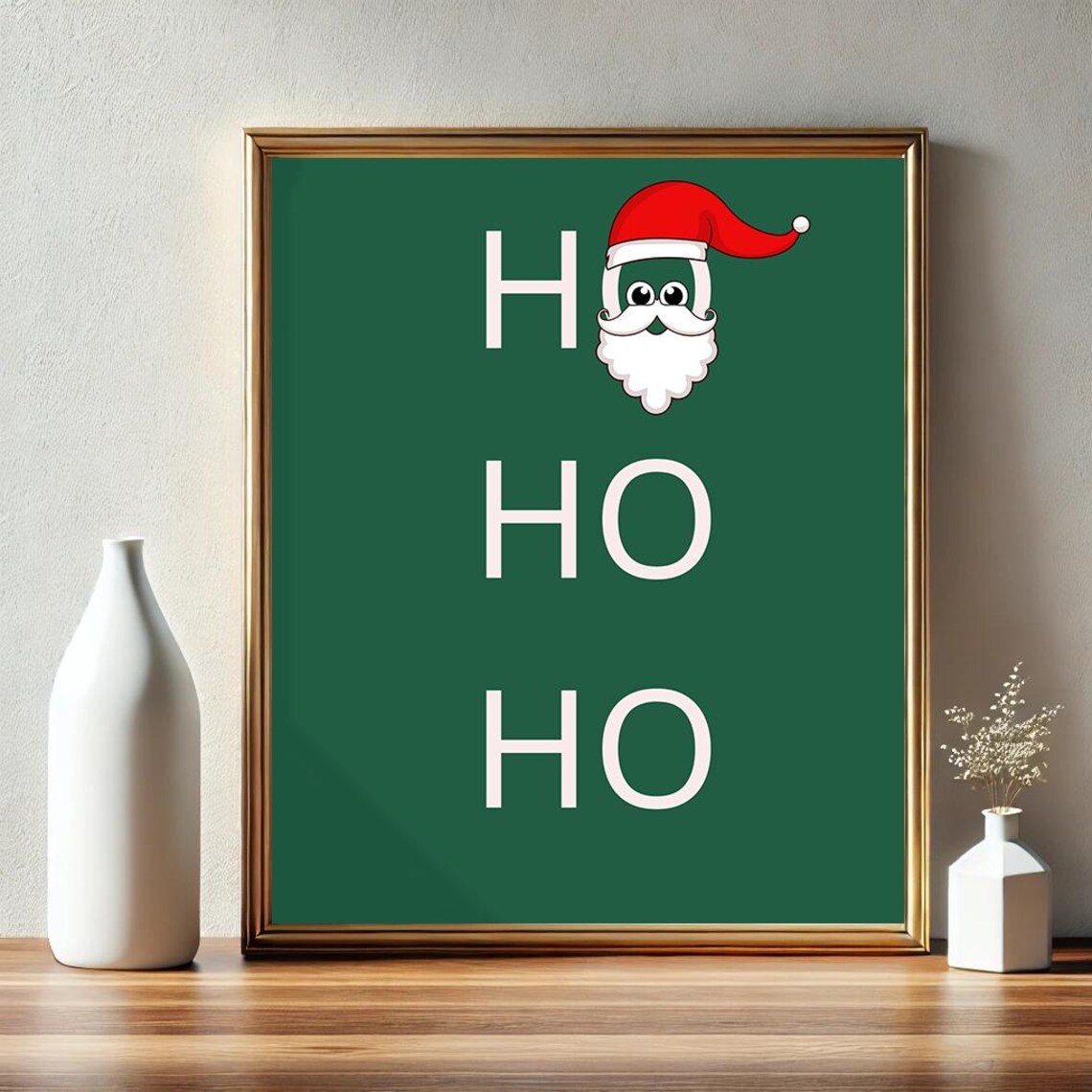 Ho Ho Ho Green Santa Face Christmas Holiday Festive Season Poster