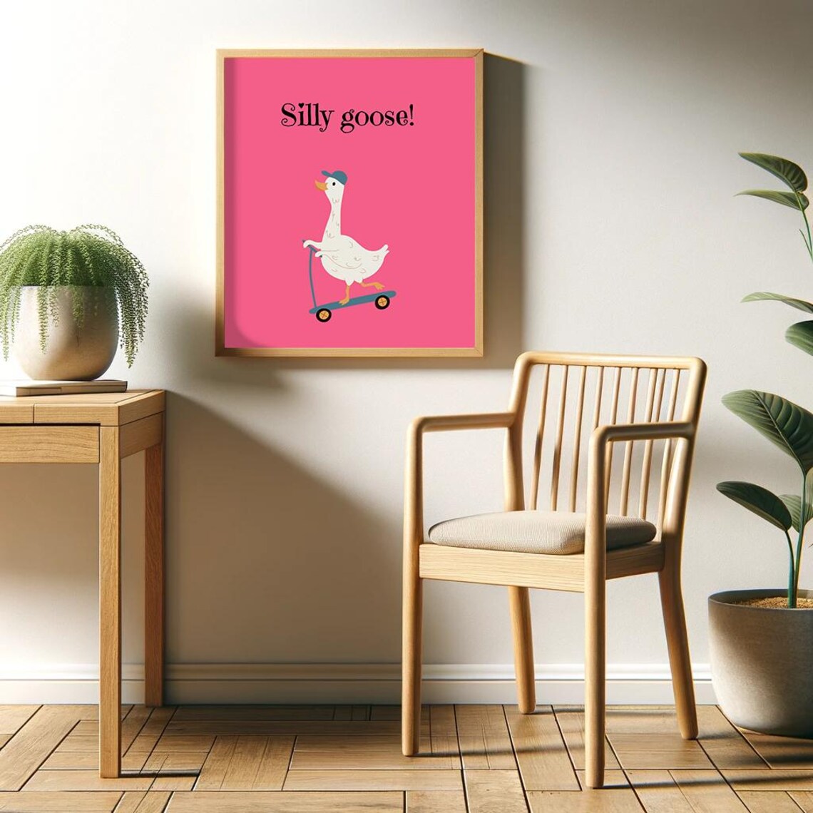 Silly Goose Riding Scooter Hot Pink Funny Cute Animal Quote Poster - Image 2
