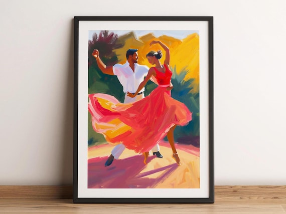 Dancing Couple Oil Painting Print Dance Canvas Tango Latin Poster Pastel Home Decor Music Wall Art Room