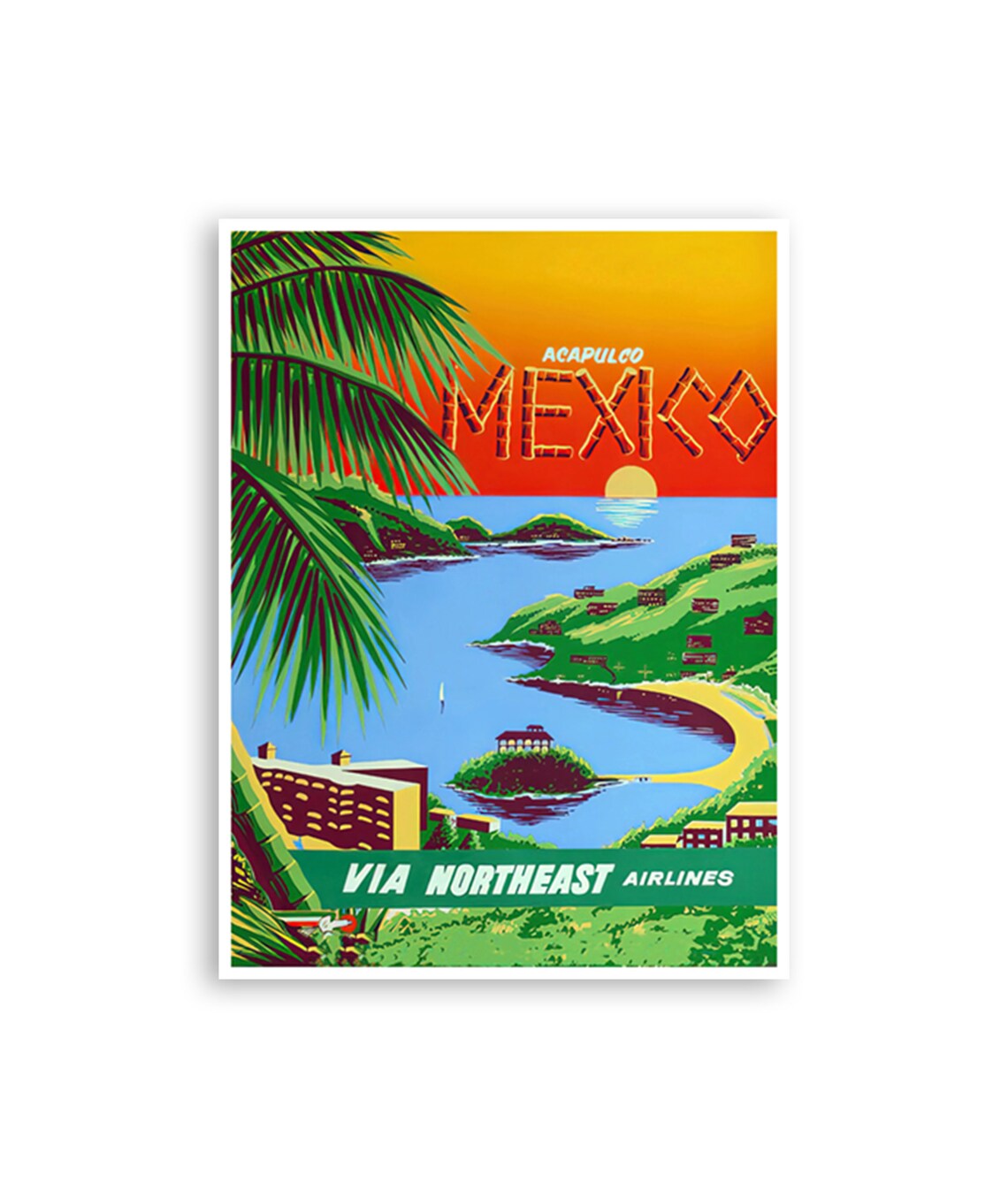 Acapulco Vintage Travel Poster, Mexico Wall Art Print