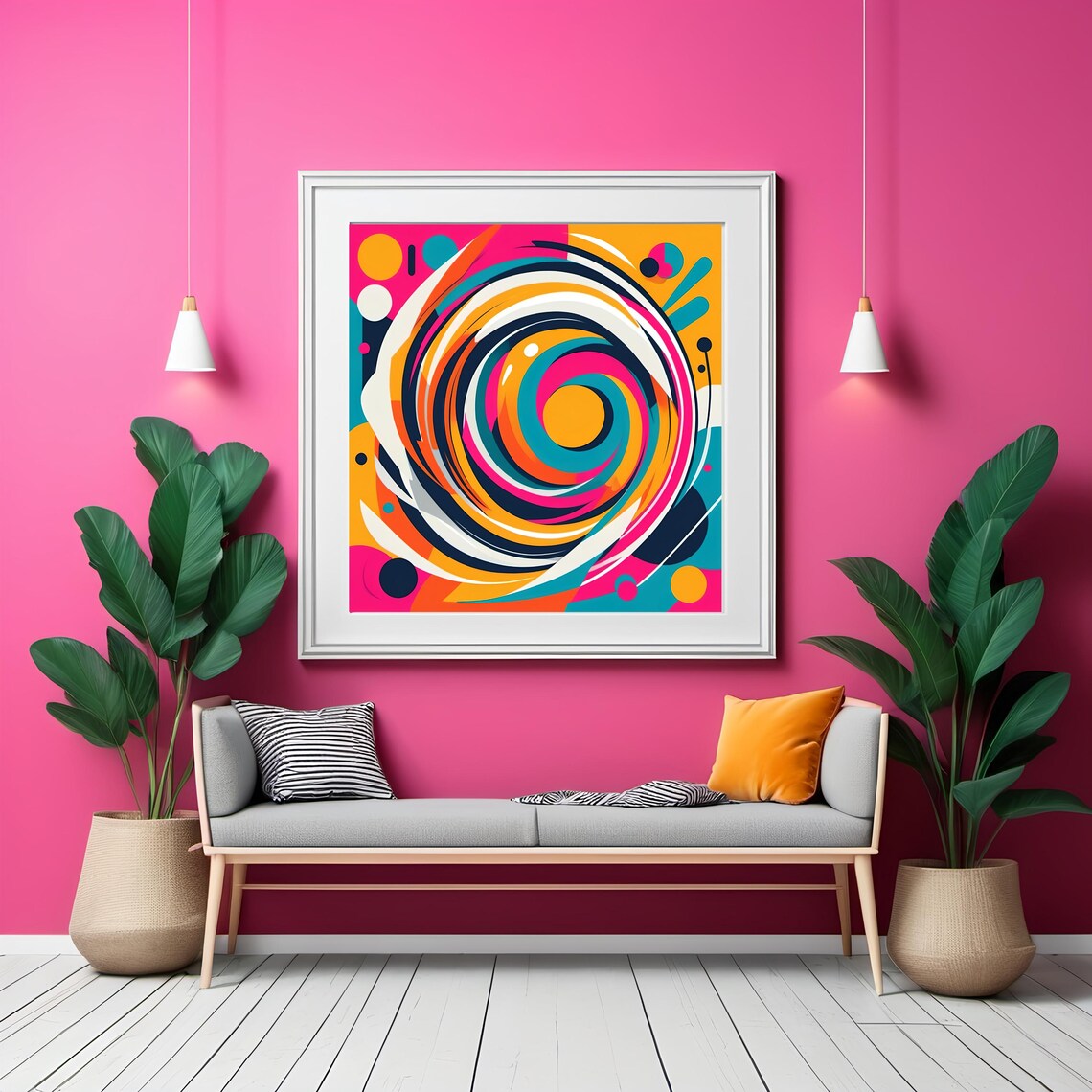 Colorful Pop Art Spiral Swirl Teal Pink Orange Bold Art Poster - Image 3