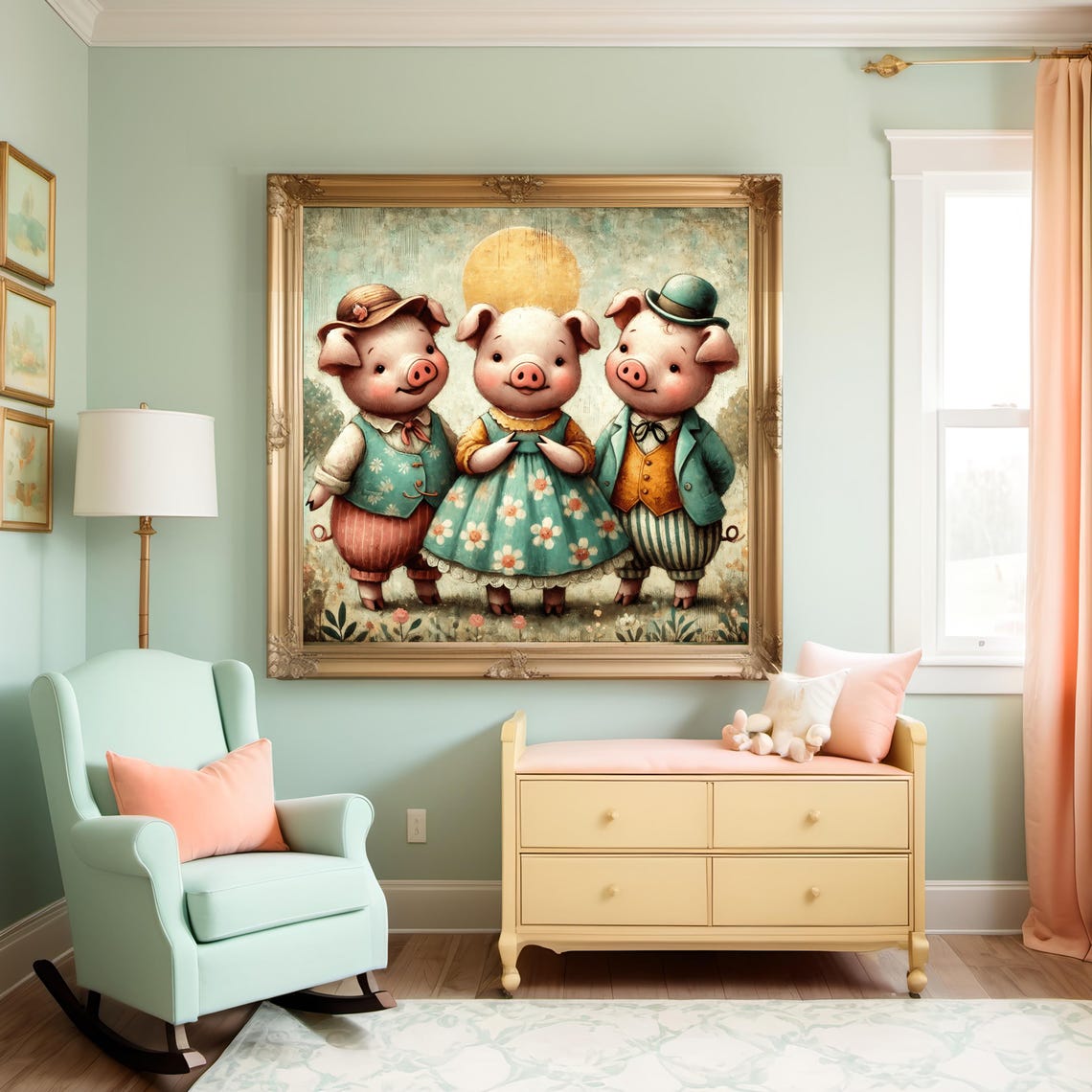 Three Little Pigs In Vintage Dress Up Clothes Storybook Art Poster - Image 3