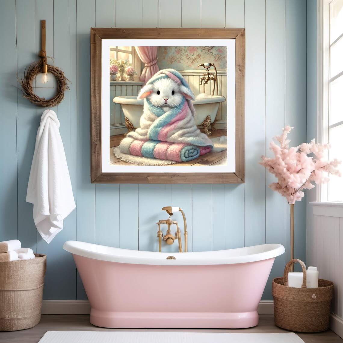 Cozy Bunny Wrapped in Towel, Nursery Art Print - Image 2