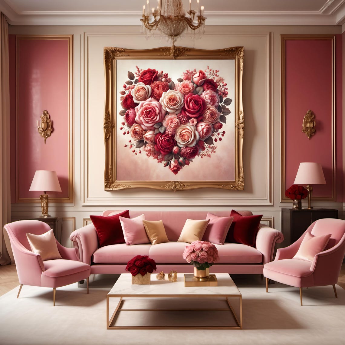 Heart Shaped Rose Bouquet Red Pink Roses Vintage Valentines Day Poster - Image 3