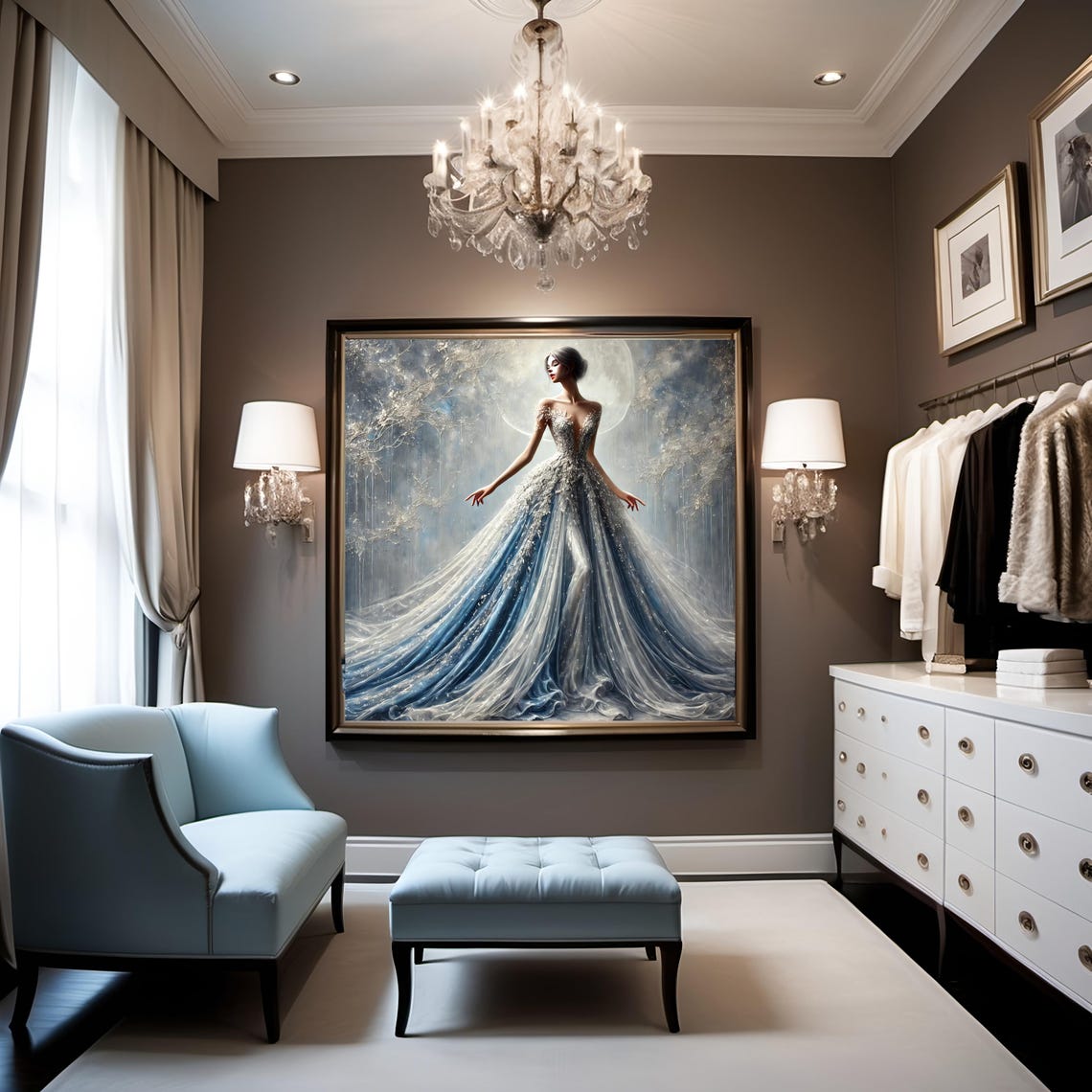 Moonlit Ice Couture Gown Ethereal Fashion Elegant Evening Print - Image 3