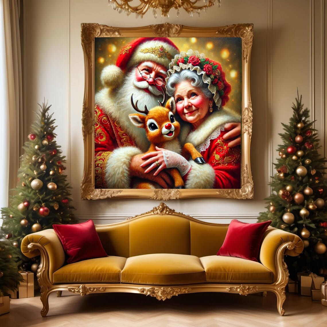 Santa, Mrs. Claus and Rudolph Holiday Art Print - Image 2