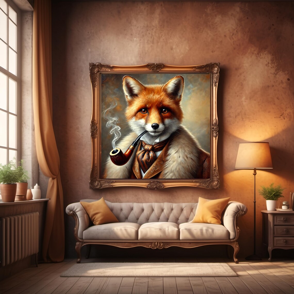 Victorian Red Fox Portrait With Pipe Art Print - Image 2