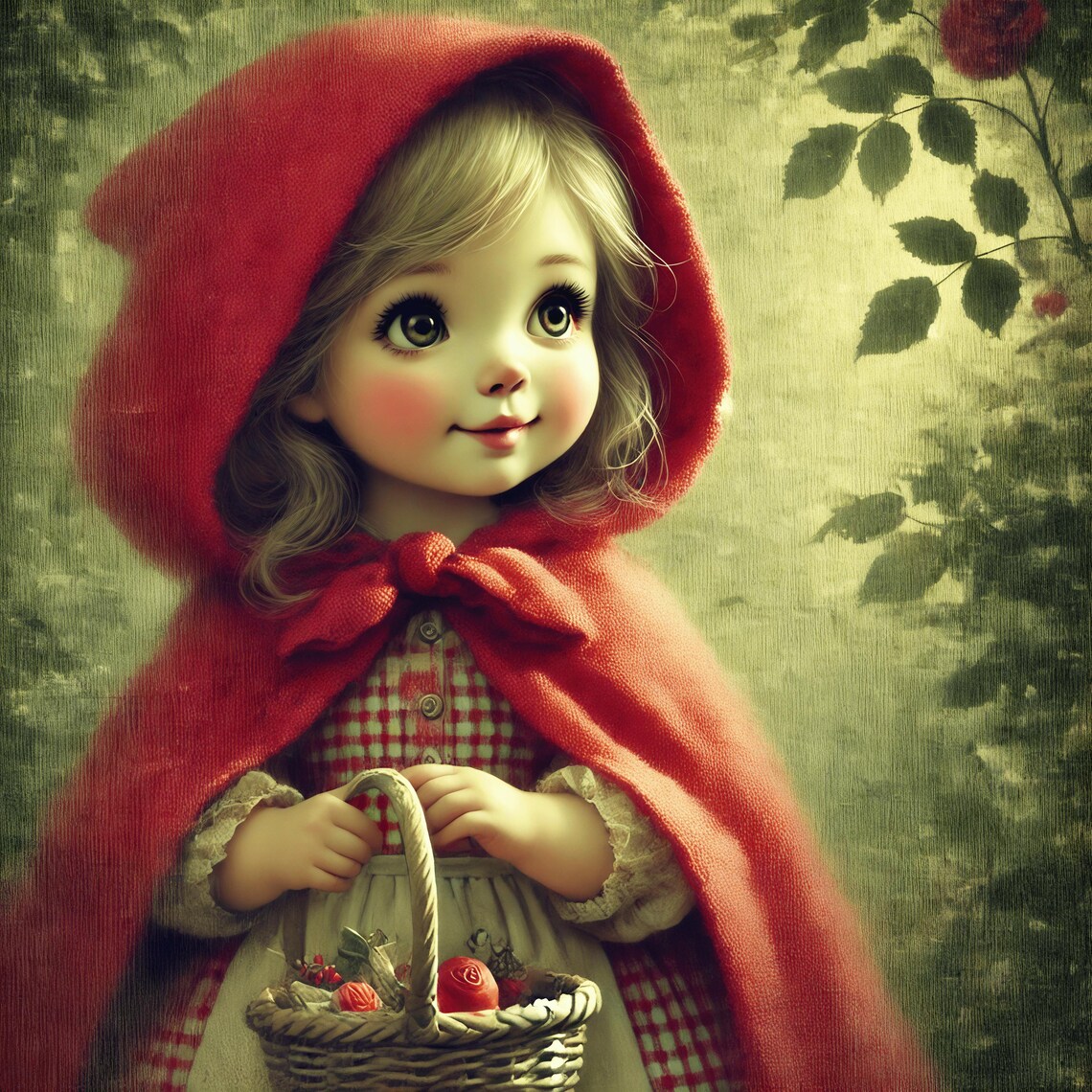 Little Red Riding Hood Girl Red Cape Basket Whimsical Fairytale Poster