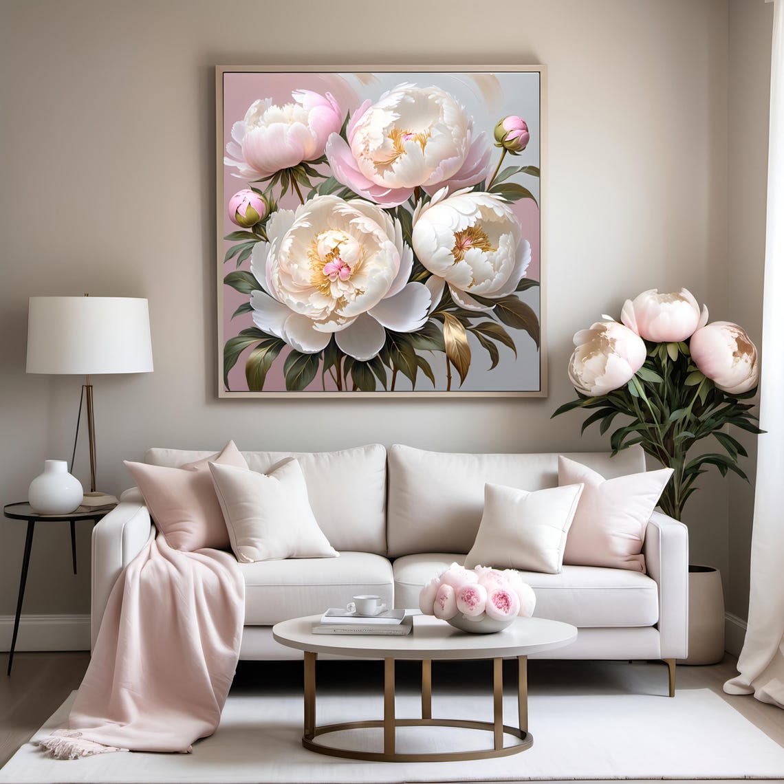 Blush Pink White Peony Bloom Botanical Elegant Floral Poster - Image 2
