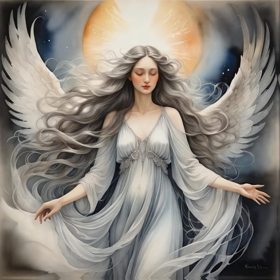 Wings Of Serenity Celestial Angel Wall Art Ethereal Elegant Angel Portrait Heavenly Fantasy Decor Angelic Home Gift
