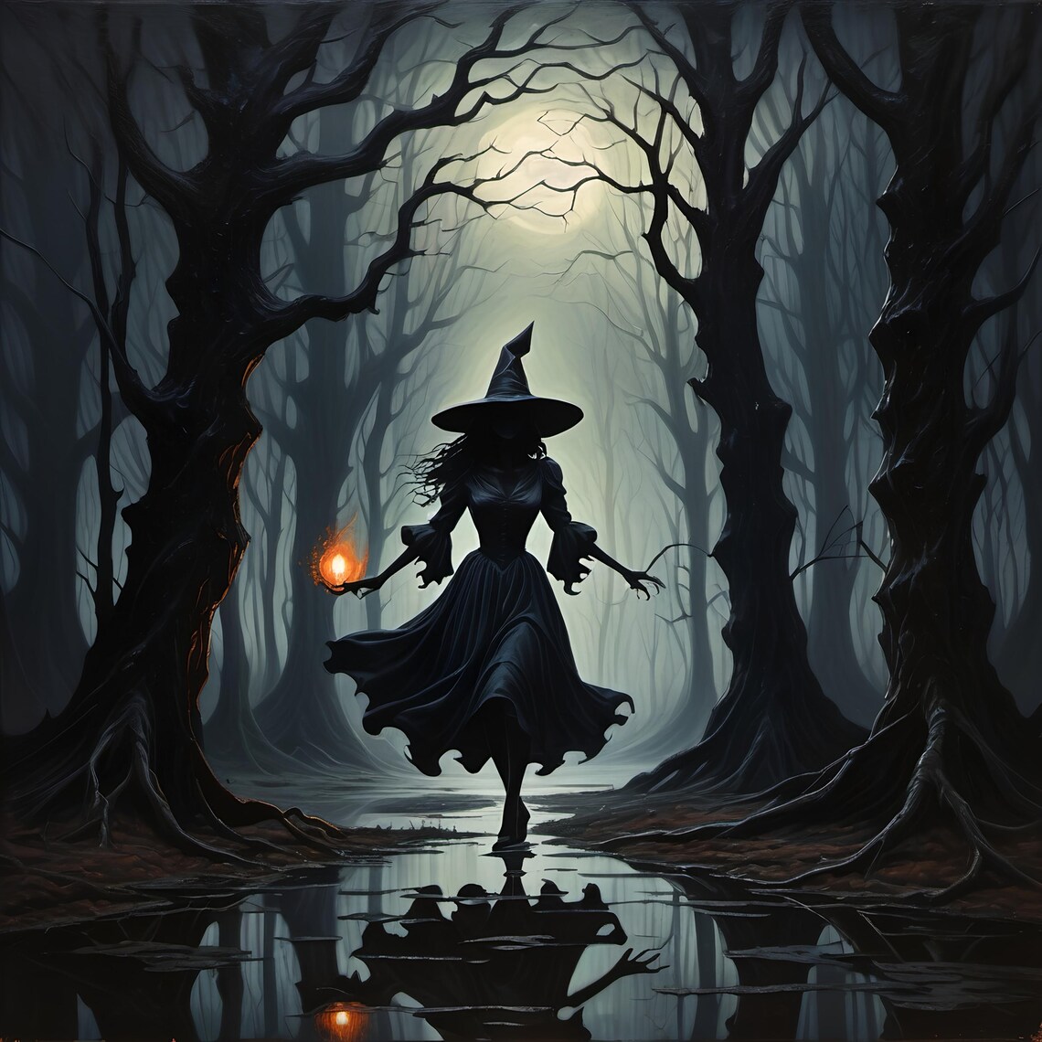 Halloween Witch In Twisted Forest, Gothic Decor