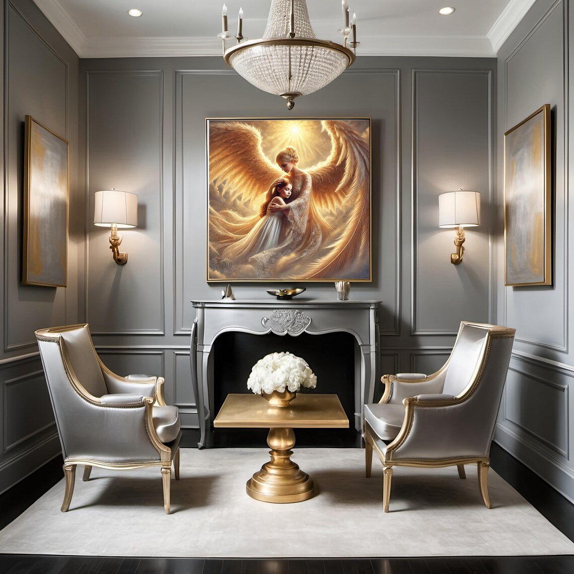 Guardian Angel Embrace, Celestial Angel Art Print - Image 2