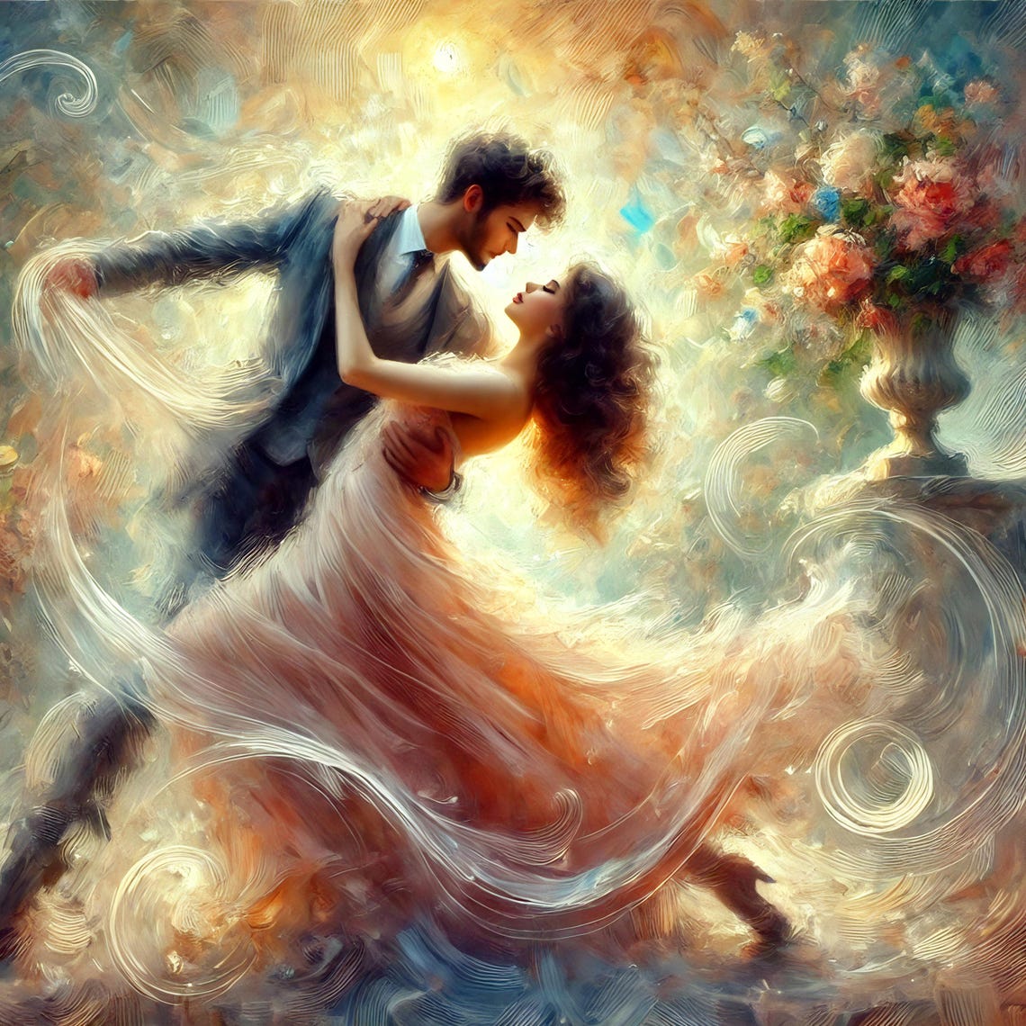 Romantic Couple Dancing Impressionist Pastel Love Scene Print