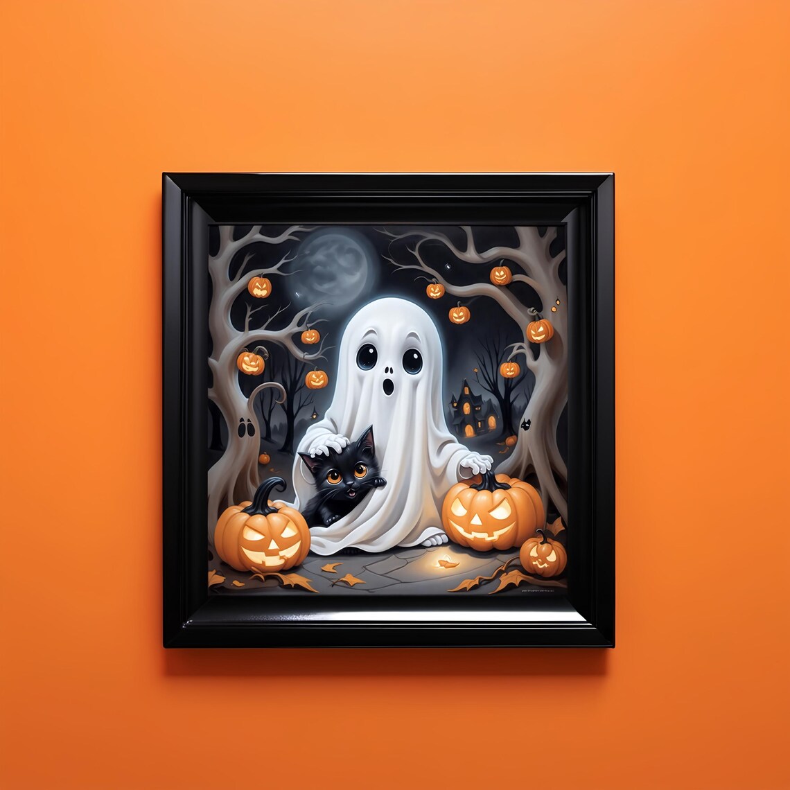 Cute Halloween Ghost Kitten, Whimsical Autumn Decor - Image 3