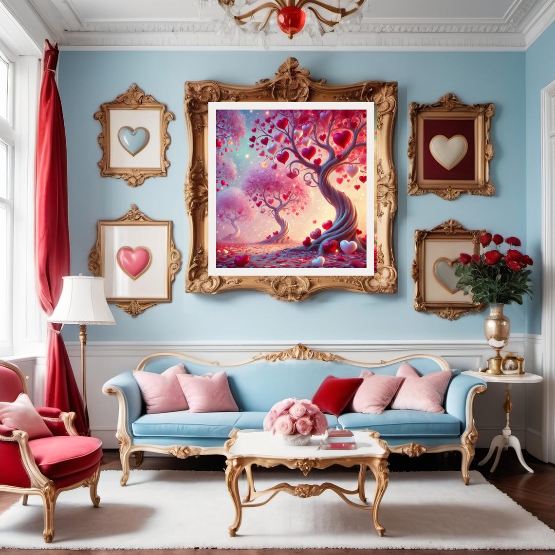 Whimsical Valentine Heart Trees in Magical Pink Forest Wall Art - Image 2