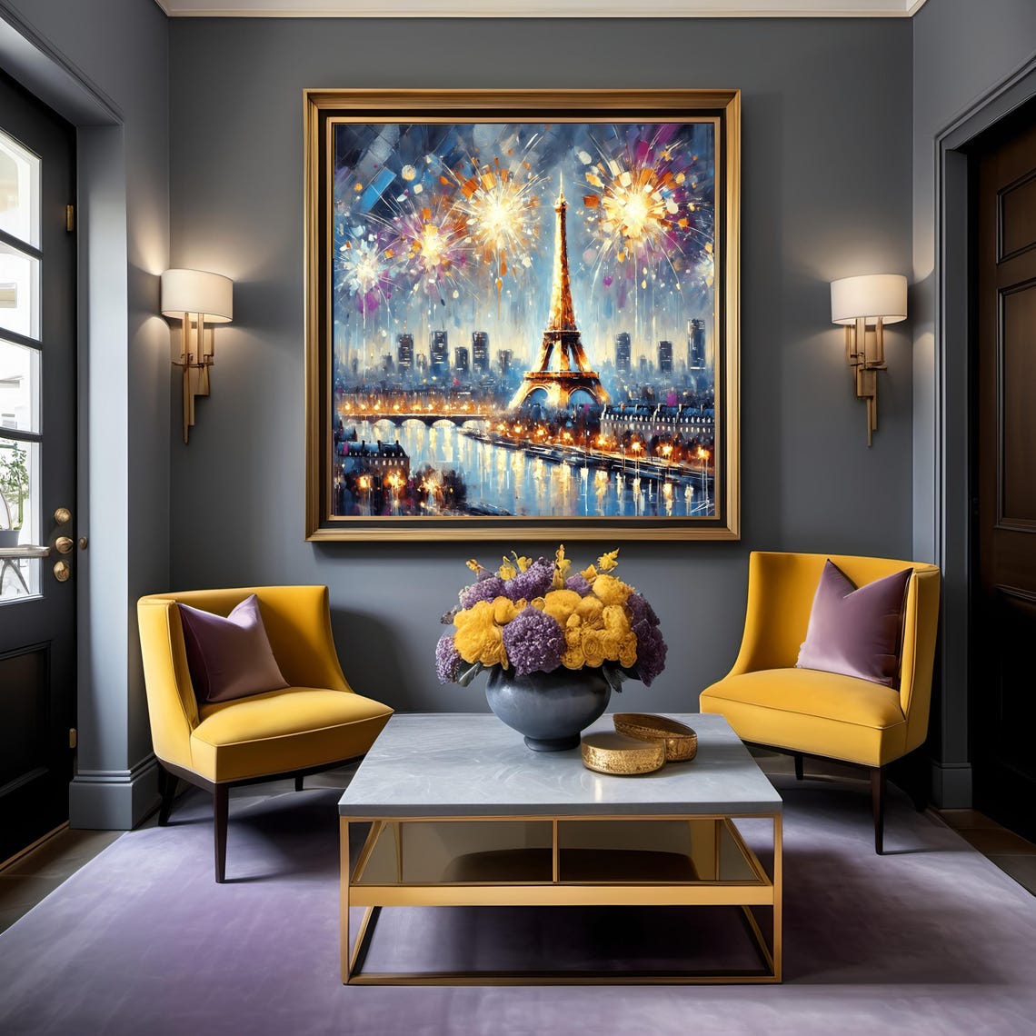 Paris Eiffel Tower Sparkling Fireworks Night Over The Seine Poster - Image 2