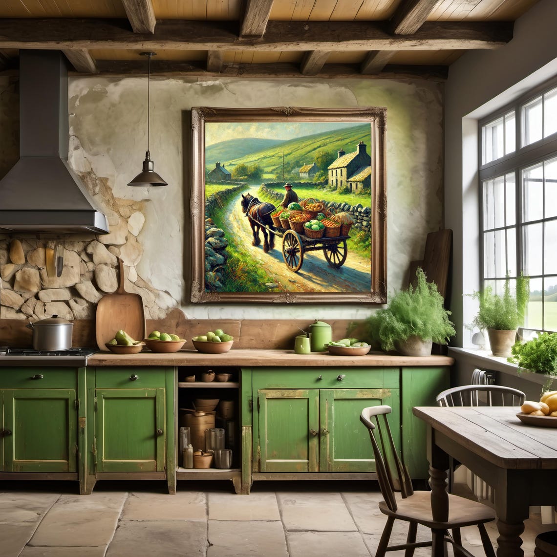 Irish Horse Cart Vegetable Baskets Green Hills Country Road Poster - Image 2