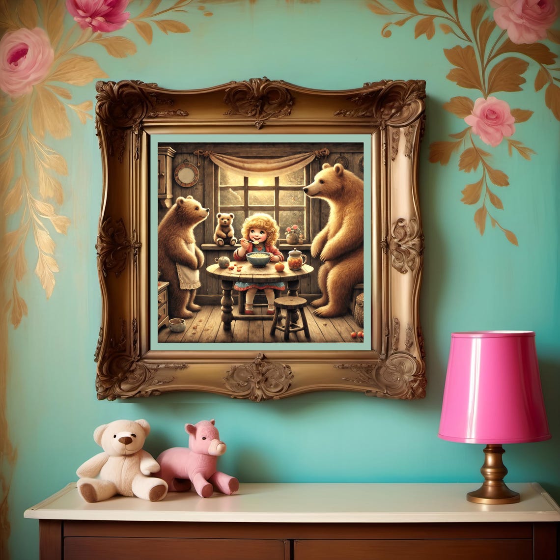 Goldilocks Eating Porridge With The Three Bears Cozy Cabin Poster - Image 3