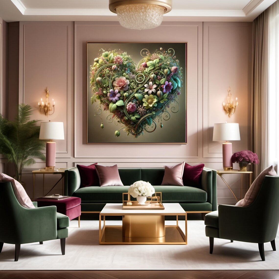 Botanical Heart Art Print, Romantic Floral Decor - Image 2