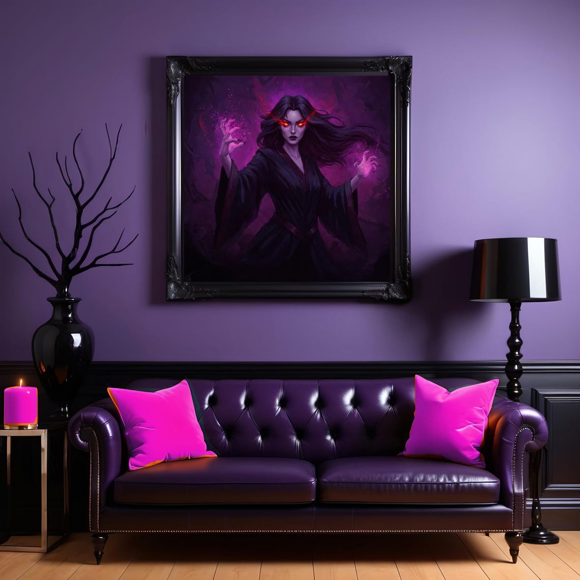 Evil Sorceress Flaming Red Eyes Dark Purple Magic Goth Fantasy Poster - Image 2