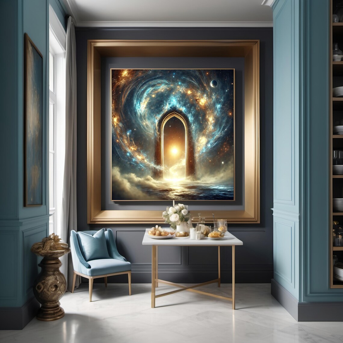 Celestial Gateway Portal Golden Arch Cosmic Nebula Surreal Dreamscape Poster - Image 3