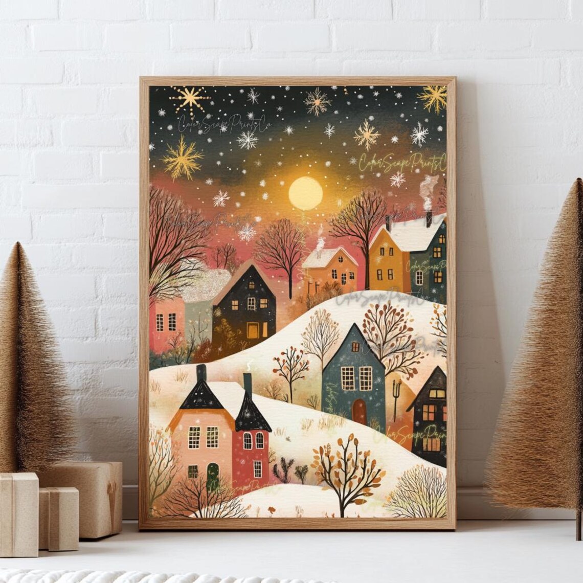 Winter Village, Van Gogh-Inspired Art Print