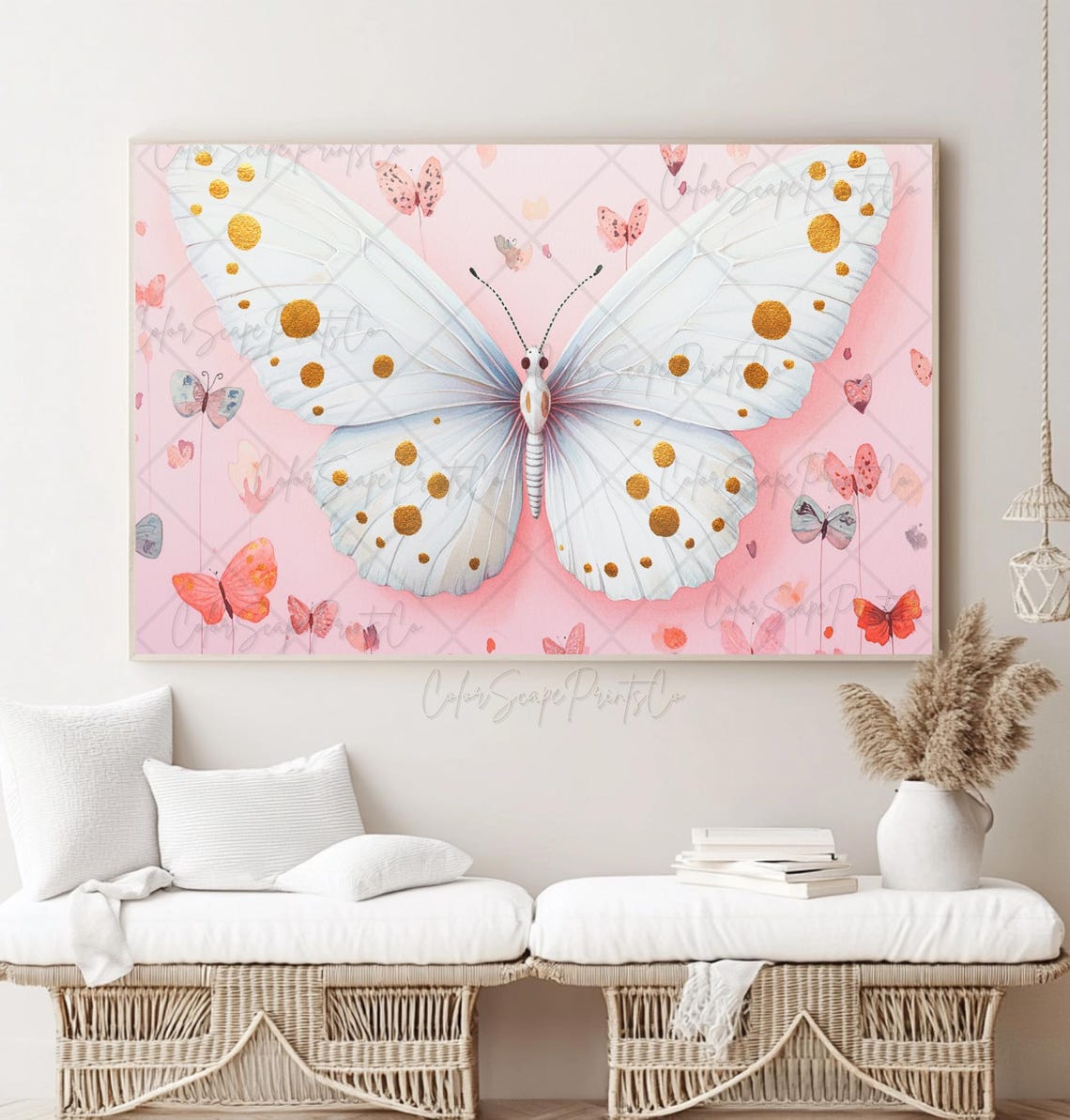 Colorful Butterfly Print Blush Pink Butterflies Print Large Butterfly Painting Pink Colorful Animal Print Insect Art Print Girls Room Decor - Image 2