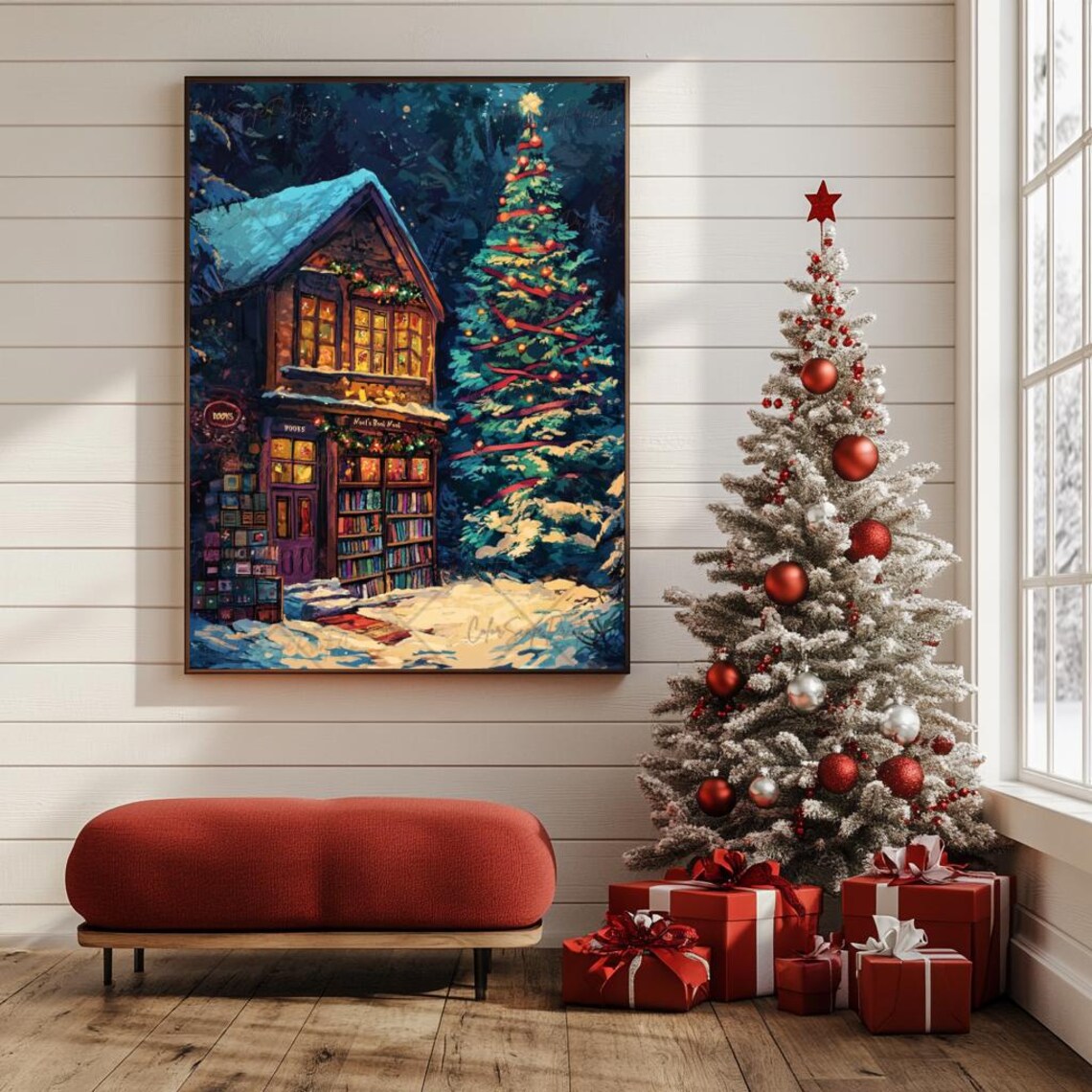 Winter Bookstore Print Christmas Bookshop Print Snowy Bookshop Art Reading Nook Print Bookish Christmas Decor Book Lover Gift Nyc Bookshop - Image 4