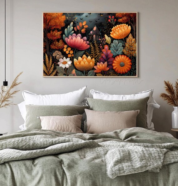 Rustic Moody Fall Botanical Garden Bold Floral Autumn Poster