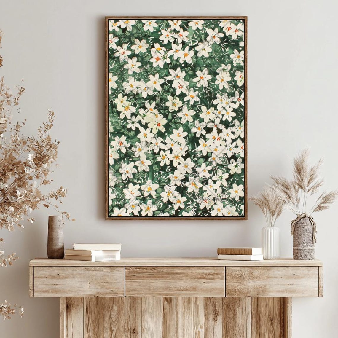 White Jasmine Wildflower Meadow Green Lush Botanical Art Poster - Image 4