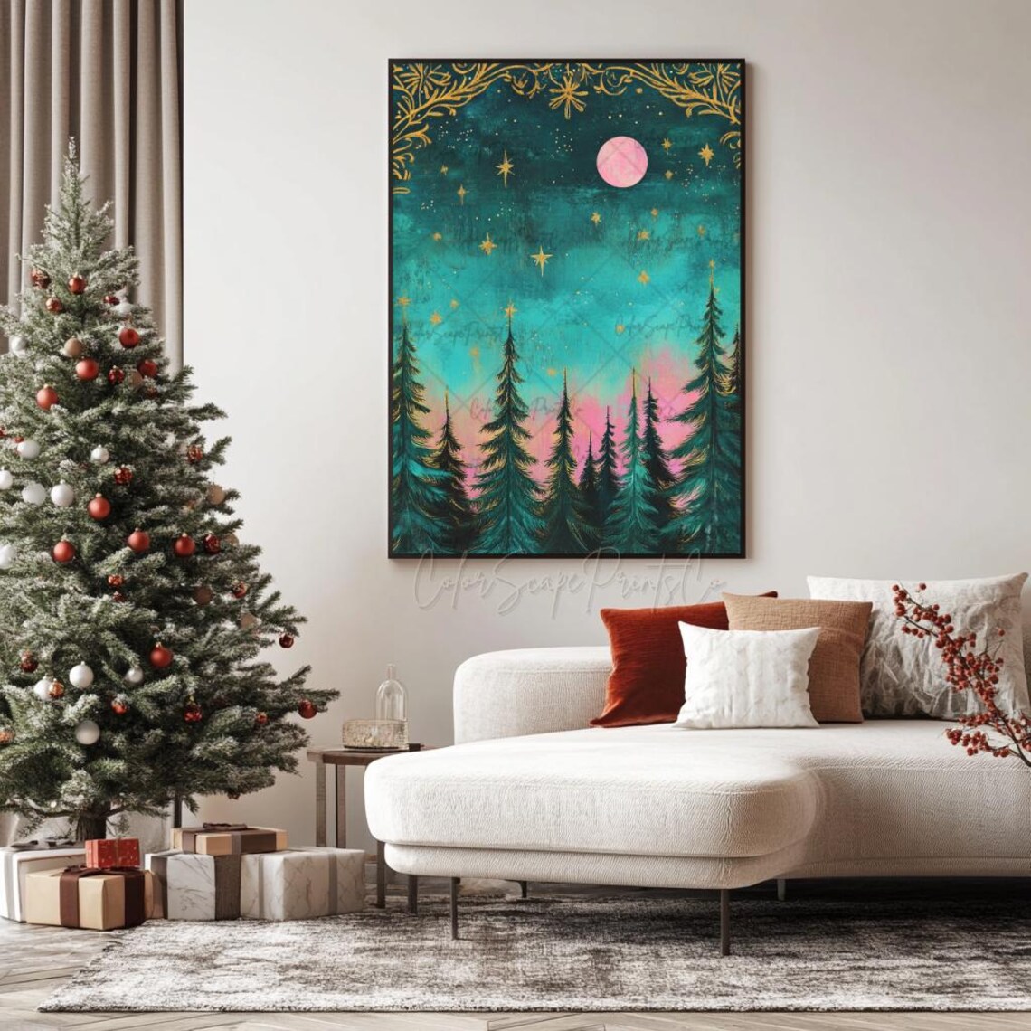 Whimsical Christmas Tree Painting, Winter Forest Art Print - Image 4