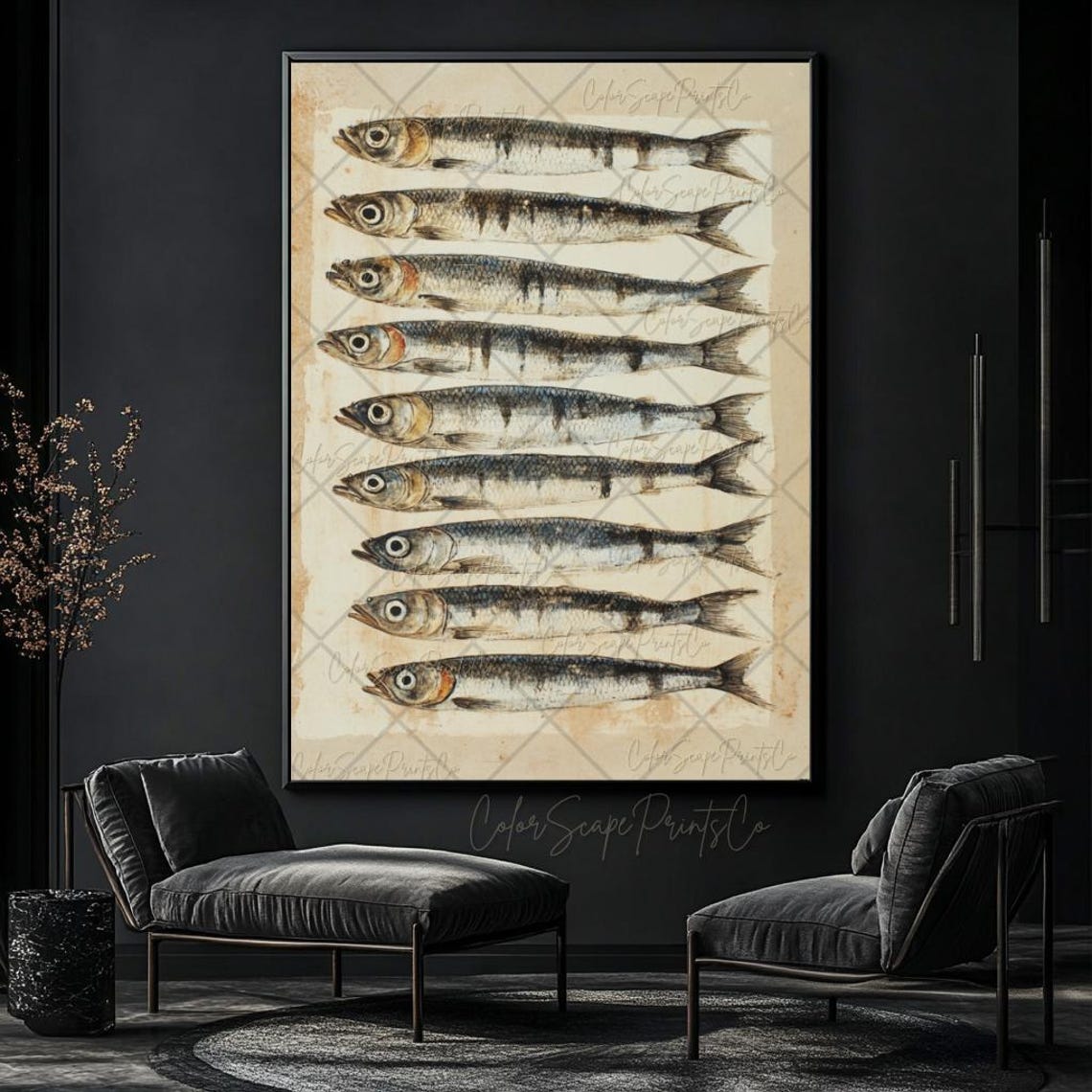 Vintage Sardine Fish School Natural History Illustration Art Poster - Image 2