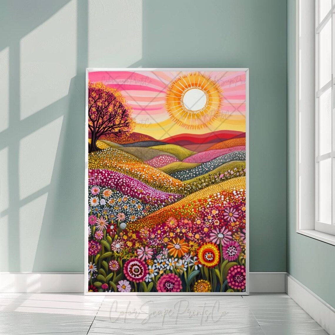 Vibrant Abstract Mountain Landscape Art Print - Image 3