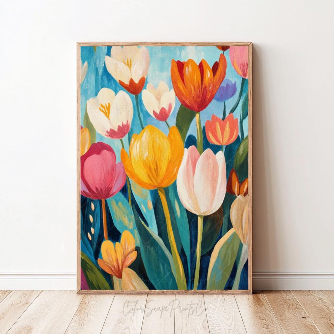 Tulip Field Spring Flowers Art Print, Cottagecore