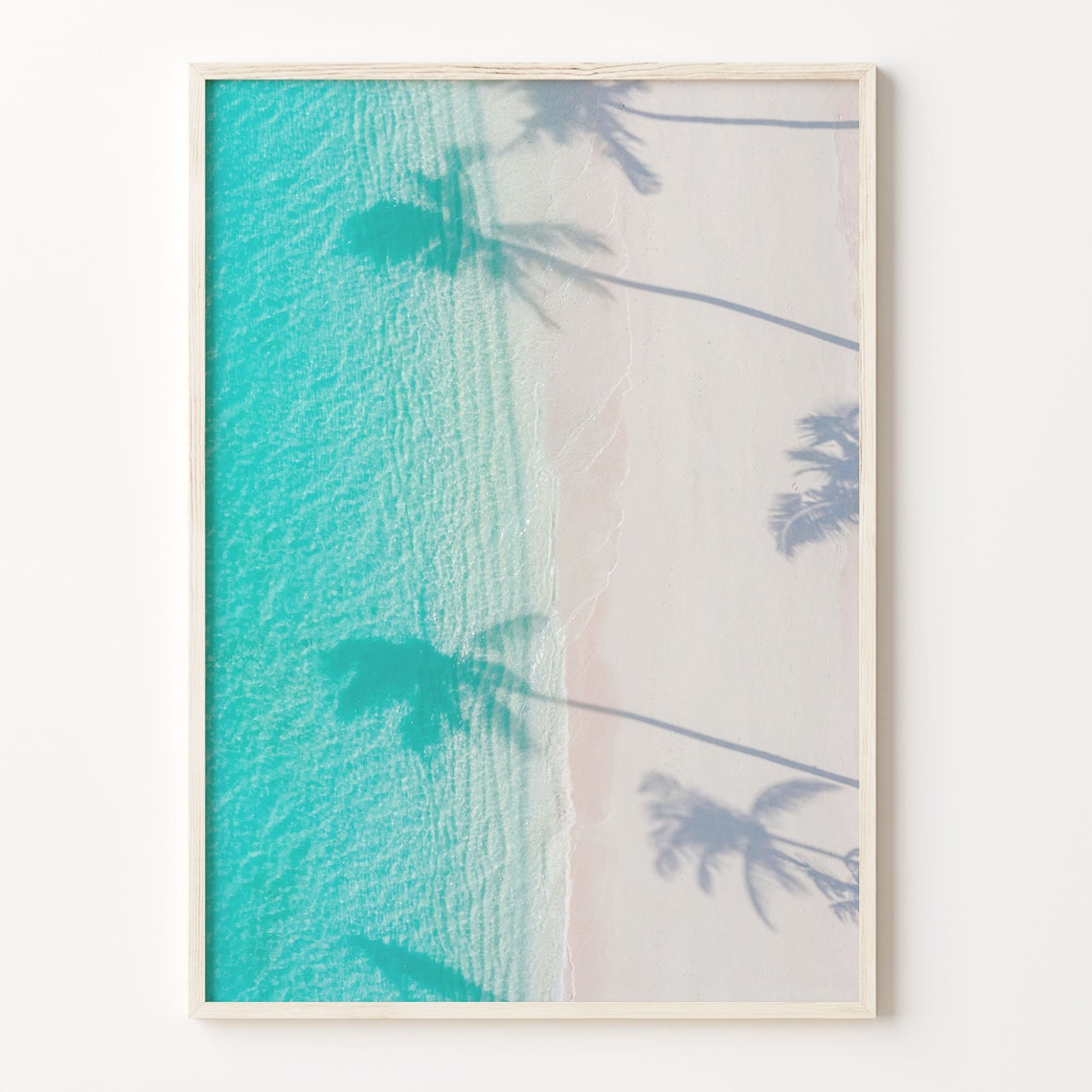 Aerial Beach With Palm Tree Shadows Turquoise Water Shore Poster