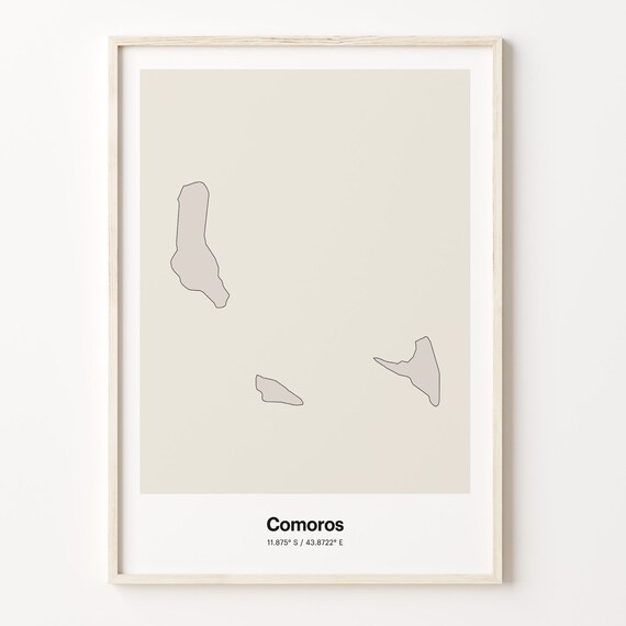 Comoros Country Map Minimalist Beige Line Art Gift Travel Poster