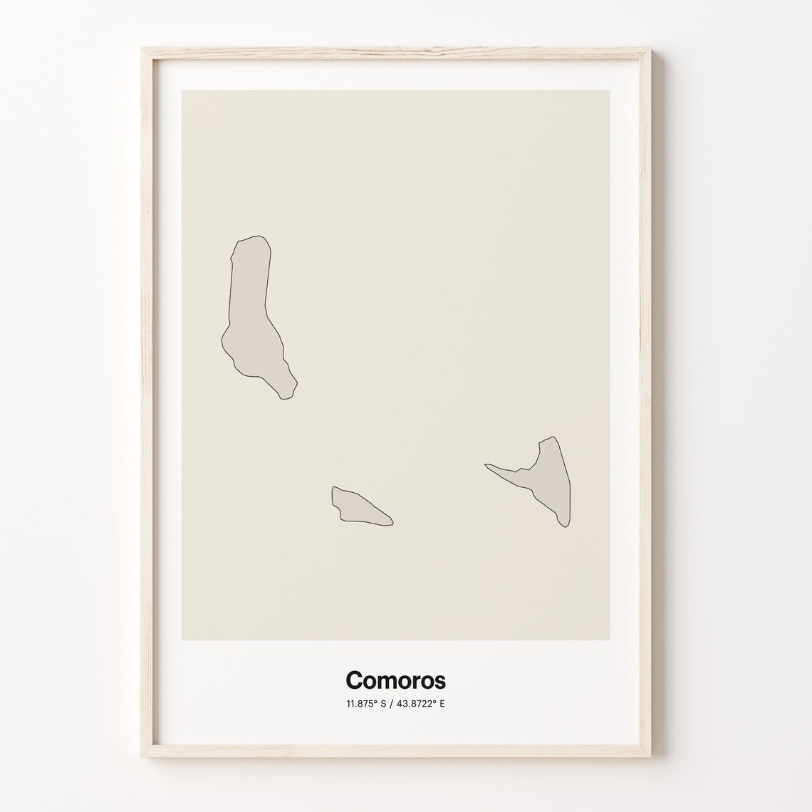 Comoros Country Map Minimalist Beige Line Art Gift Travel Poster