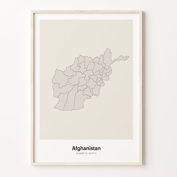 Afghanistan Minimalist Country Outline Map Beige Coordinate Line Art Poster