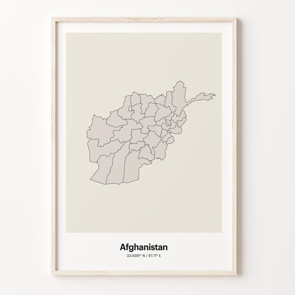 Afghanistan Minimalist Country Outline Map Beige Coordinate Line Art Poster